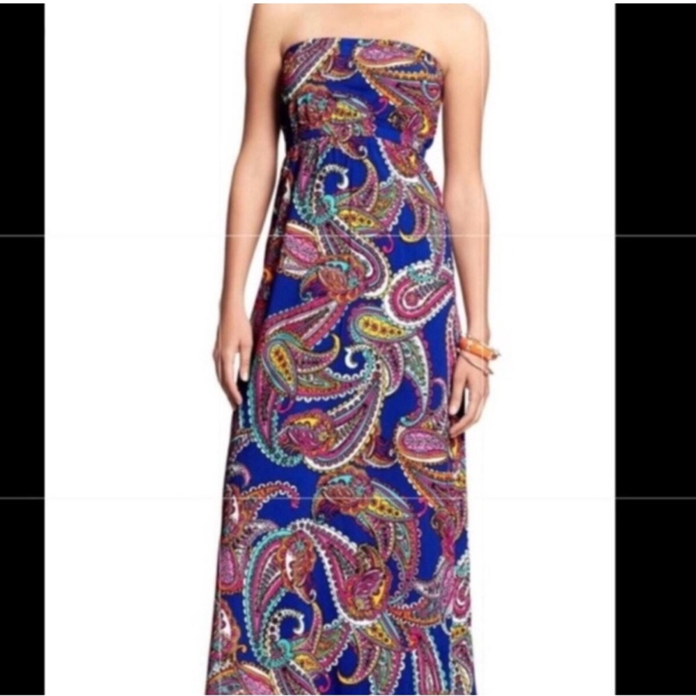 Banana Republic Blue Orange Strapless Sheath Dress